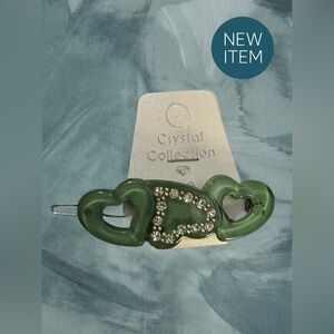 Green Heart Crystal Hair Clip